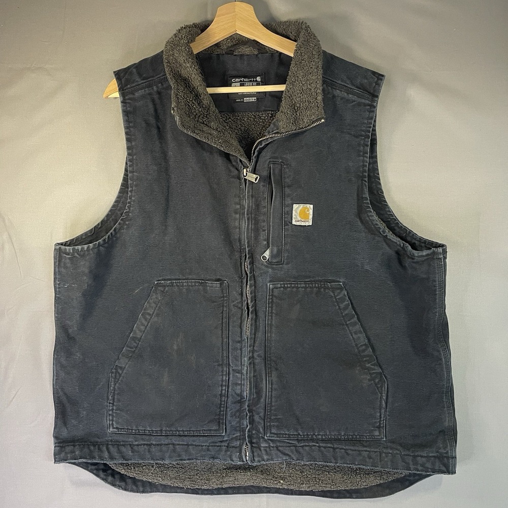 Carhartt Men's Black Sherpa Lined Full-Zip Work Vest Loose Fit L